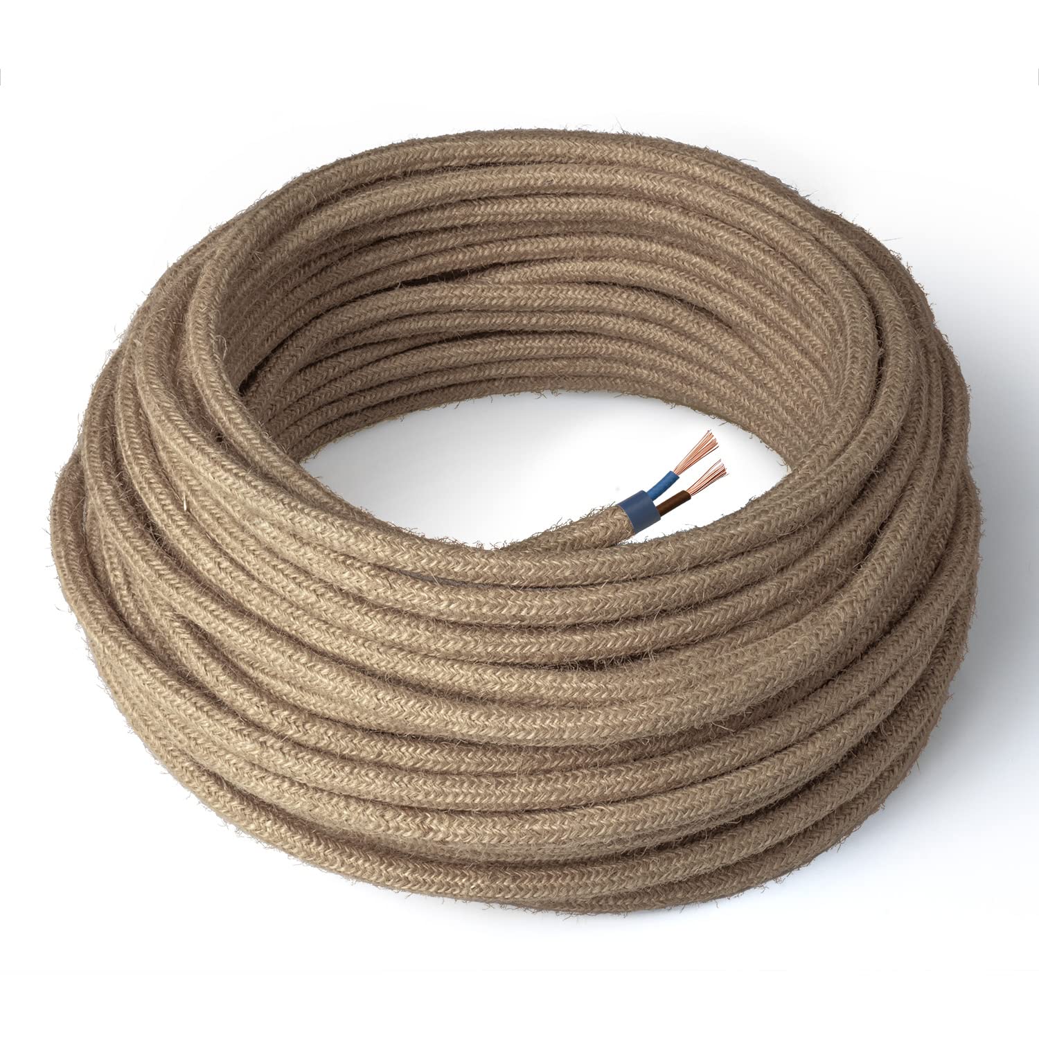Amarcords - Textile Electrical Wire color JUTA round jute 5 meters to 2 conductors 2x075 - Wire coated in colored vintage fabric for chandeliers and lamps applique lampshades.
