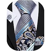 Barry.Wang Mens Tie Set Plaid Check Neckties Formal Business Wedding Luxury Pocket Square Cufflinks