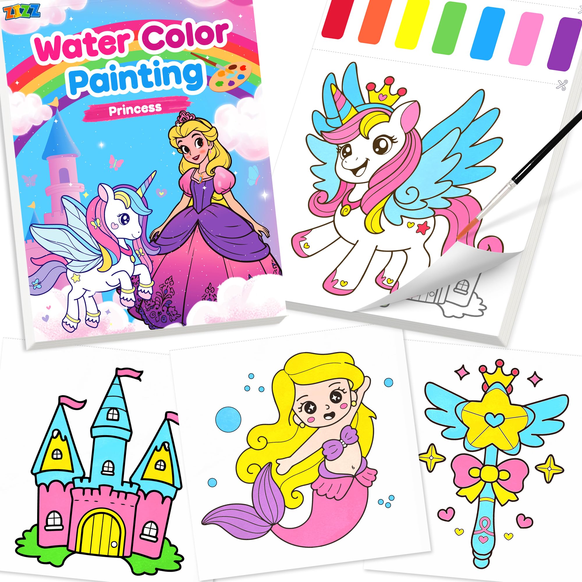 Photo 1 of ZIZZ Paint with Water Coloring Books for Toddlers, Princess Watercolor Painting Sets for Kids Ages 3-5 4-8 Years Old, No-Mess Drawing Activity Kit Art Craft Toys Birthday Gifts for Girls Boy