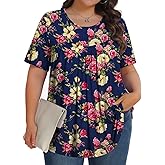 Womens Plus Size Tops Tunic Short Sleeve Crew Neck Shirts Casual Soft Blouse 1X-5X