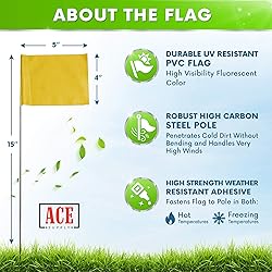 Yellow Marking Flags 100 Pack - 4x5x15 Inch Yellow