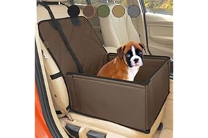 WUGLO Extra Stable Dog Car Seat - Robust Car Dog Seat or Puppy Car Seat for Small to Medium-Sized Dogs - Reinforced Walls and 3 Belts - Waterproof Pet Car Seat for Back and Front Seat (Brown/Black)