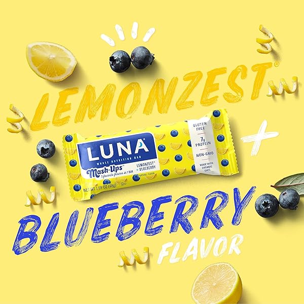 LUNA BAR – MASH-UPS LEMONZEST + BLUEBERRY FLAVOR – GLUTEN FREE SNACK BARS – NON-GMO – PROTEIN BARS – MADE WITH ORGANIC OATS (15 PACK)