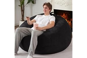 Homguava Bean Bag Chair: Teardrop Bean Bags with Memory Foam Filled, Compact Beanbag Chairs Soft Sofa with Corduroy Cover (Black)