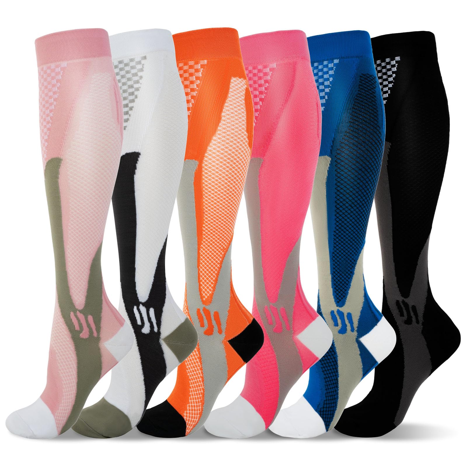 LEOSTEP 6 Pairs Compression Socks for Men & Women, Everyday Support for Travel, Work & Active Lifestyle, Comfortable Breathable Stockings Hiking Travel & Flight Socks — image 1