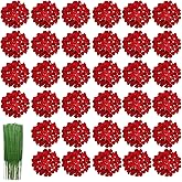 HinyoCo 34 Pcs Silk Hydrangea Flowers Artificial Flowers 7 Inch Hydrangea Head with Stem, Used for Home Wedding Party Decoration (Red)