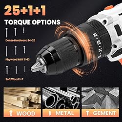 LIGO 20V Cordless Drill Driver with Impact, 25+1+1