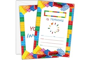 Beshoul Birthday Invitations - Building Blocks Birthday Invites with Envelopes(25-Count) - Stacking Block Bricks Fill-in Party Invite Cards for Boys Girls Party Supplies Favors - A19