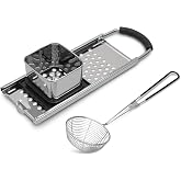 YAKCAM German Spaetzle Maker, Stainless Noodle Press w/Sliding Hopper | Includes Wire Skimmer and Rubber Grip | Fits All Pots and Pans | Dishwasher Safe | Spatzle and Knopfle