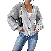 RoseSeek Women's Cardigan Sweaters 2025 V Neck Button Down Drop Shoulder Knit Chunky Cardigan Sweaters