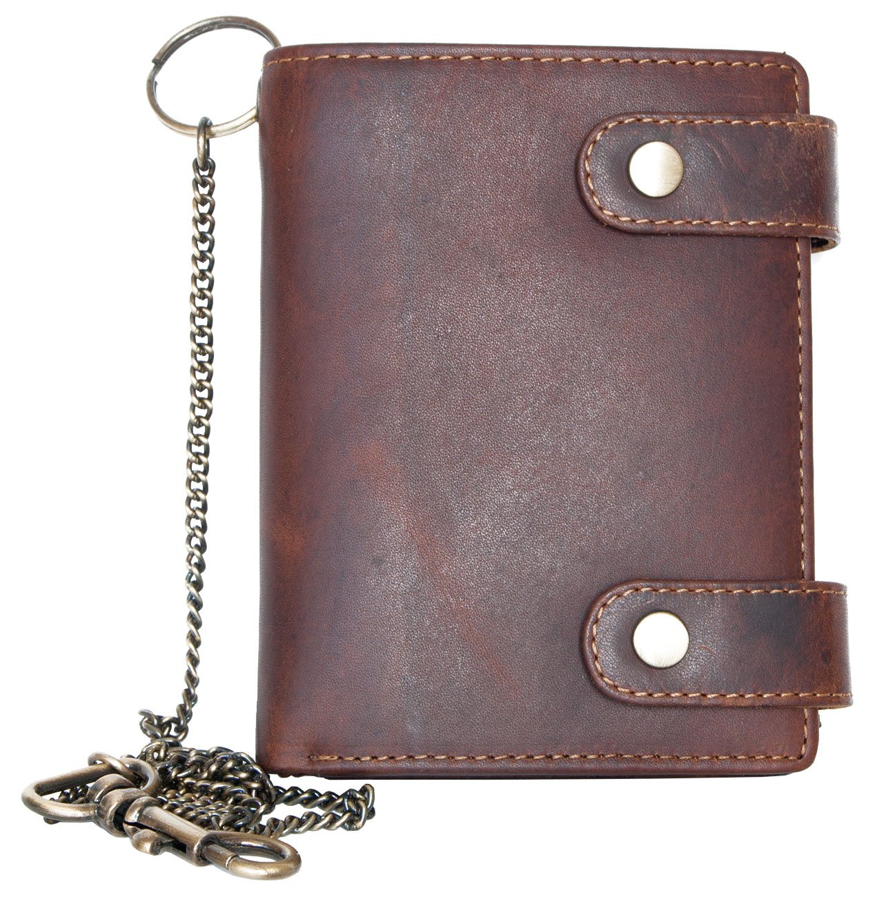 FLW Men's genuine leather biker's wallet with a chain without any logos or markings