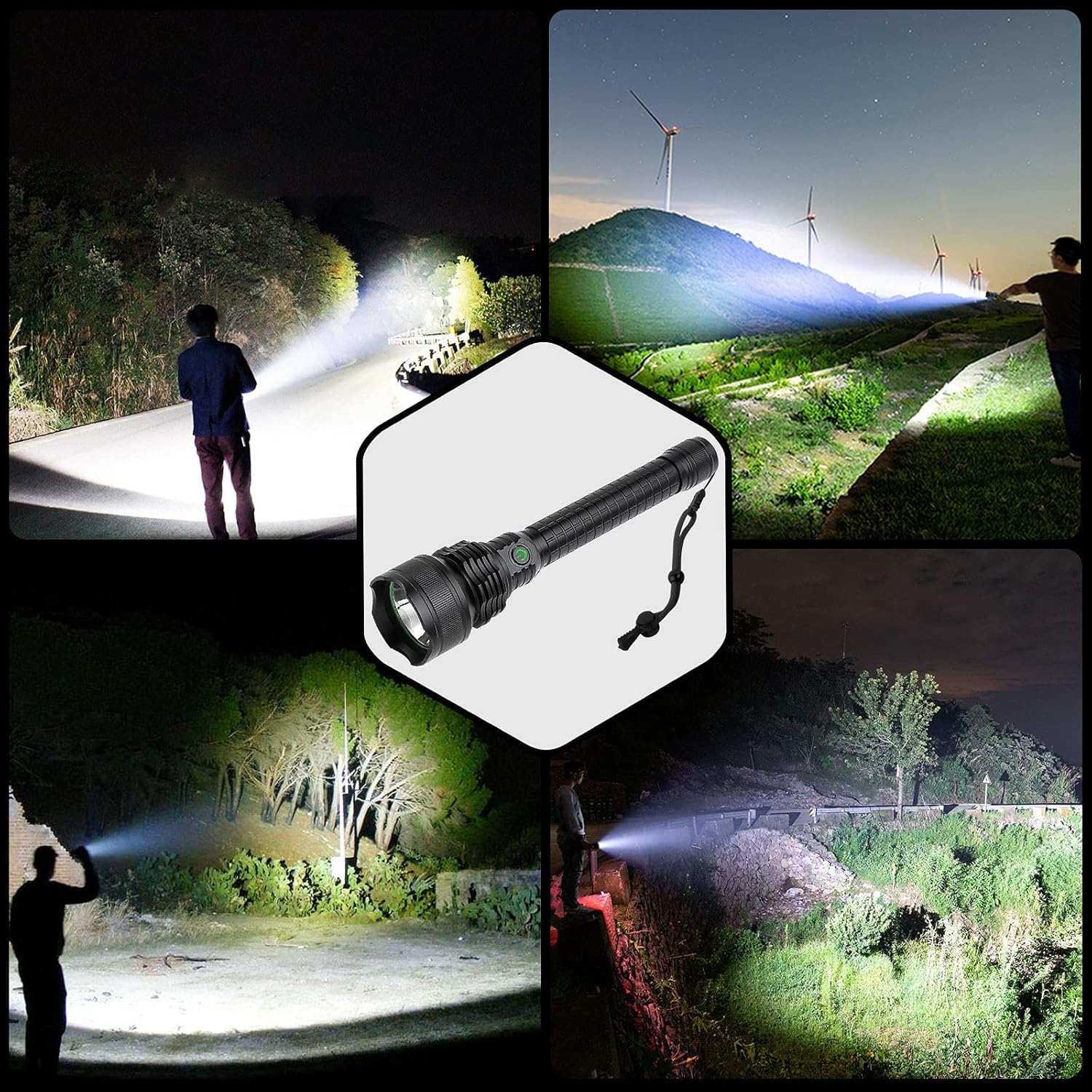 Rechargeable Led Flashlight, Super Bright Flashlights High Lumens Powerful Tactical Flashlights with 18650 Batteries Included, 5 Modes, Waterproof Flashlight for Emergencies, Camping (Black) - - 