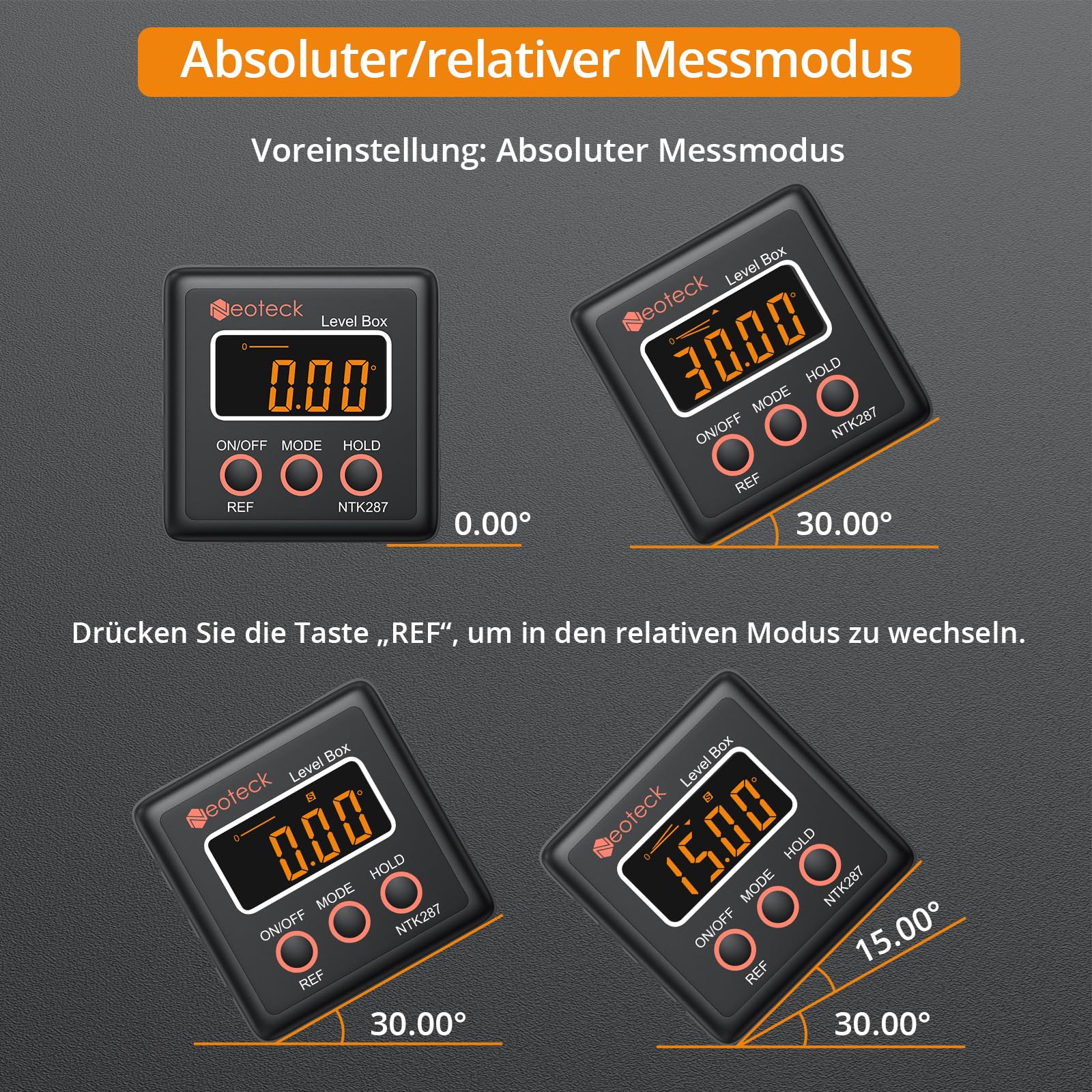 Neoteck Digitaler LCD Winkelmesser Neigungsmesser Wasserdicht Inklinometer Bevel Box Winkelmessgerät Wasserwaage - Schwarz 5