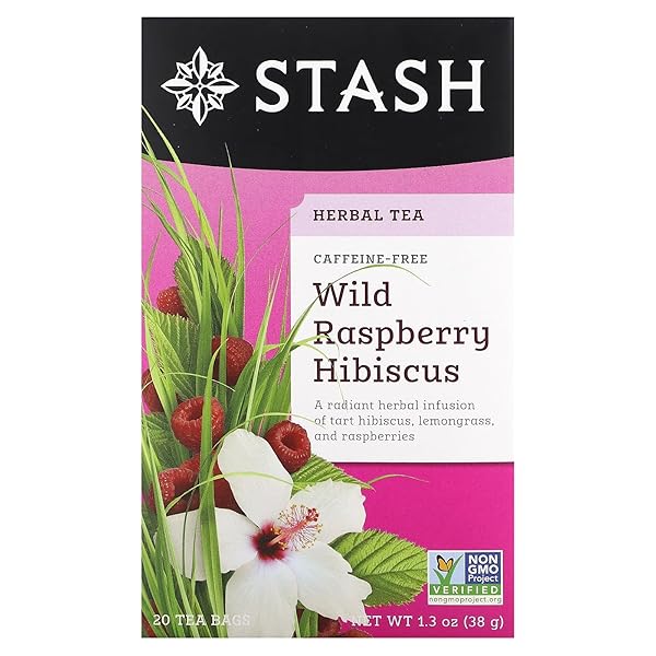 STASH PREMIUM WILD RASPBERRY HIBISCUS CAFFEINE FREE TEA BAGS, 20-COUNT BOX