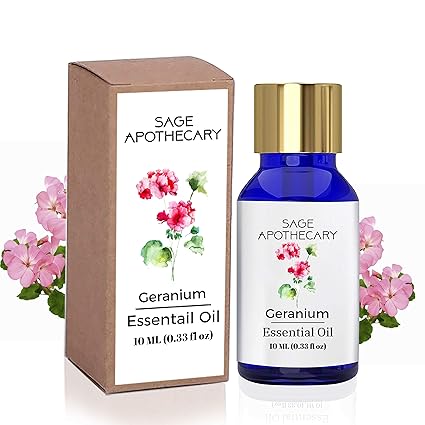 Sage Apothecary 100% Pure & Natural Geranium Essential Oil, 10 ML - Face, Skin & Body Care