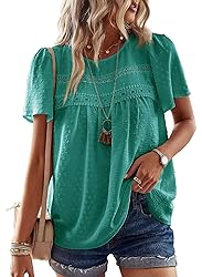 Falechay Womens Summer Tops Round Neck Hook Flower
