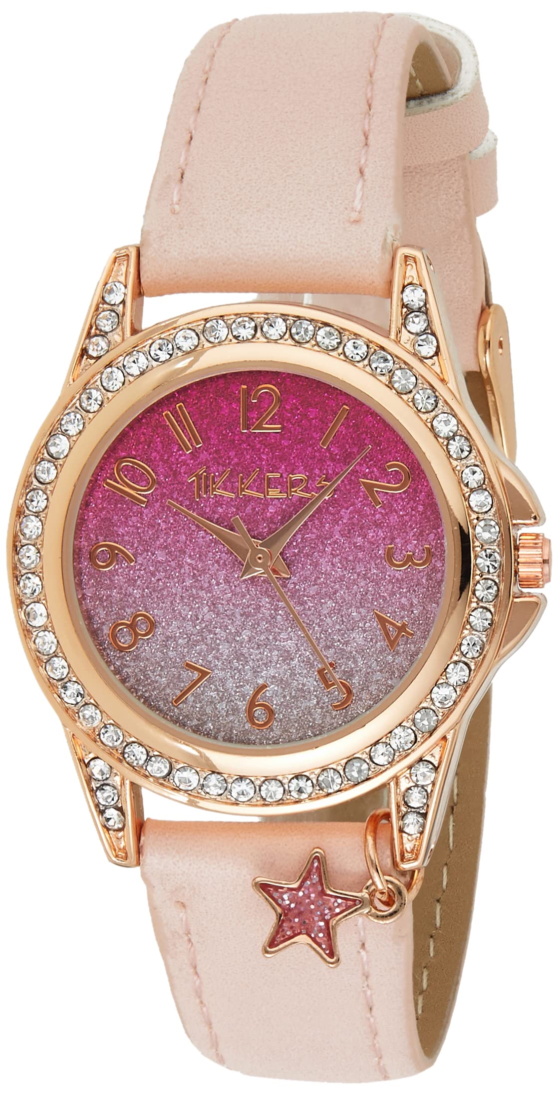 Tikkers Girls Pink PU Strap Glitter Stone Set Case Watch Set ATK1062