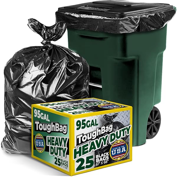 TOUGHBAG 95-96 GALLON EXTRA-LARGE TRASH BAGS, 61X68” BLACK...