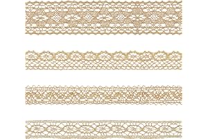 letsinstyle 20 Yards Gold Lace Trim, 4 Styles Crochet Ribbon Embroidered Lace Trims, Metallic Sewing Trimming For Wrapping Pa