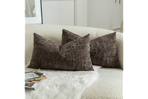 MANDIOO Pack of 2 Soft Chenille Textured Throw Pillow Covers Lumbar Accent Solid Decorative Cushion Cover Cozy Farmhouse Pill