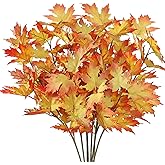 DuHouse 6PCS Artificial Maple Leaves Branches, Fall Faux Maple Leaf Stems for Vase, Autumn Decorations for Home, Thanksgiving, Halloween, Wedding Centerpiece Decor