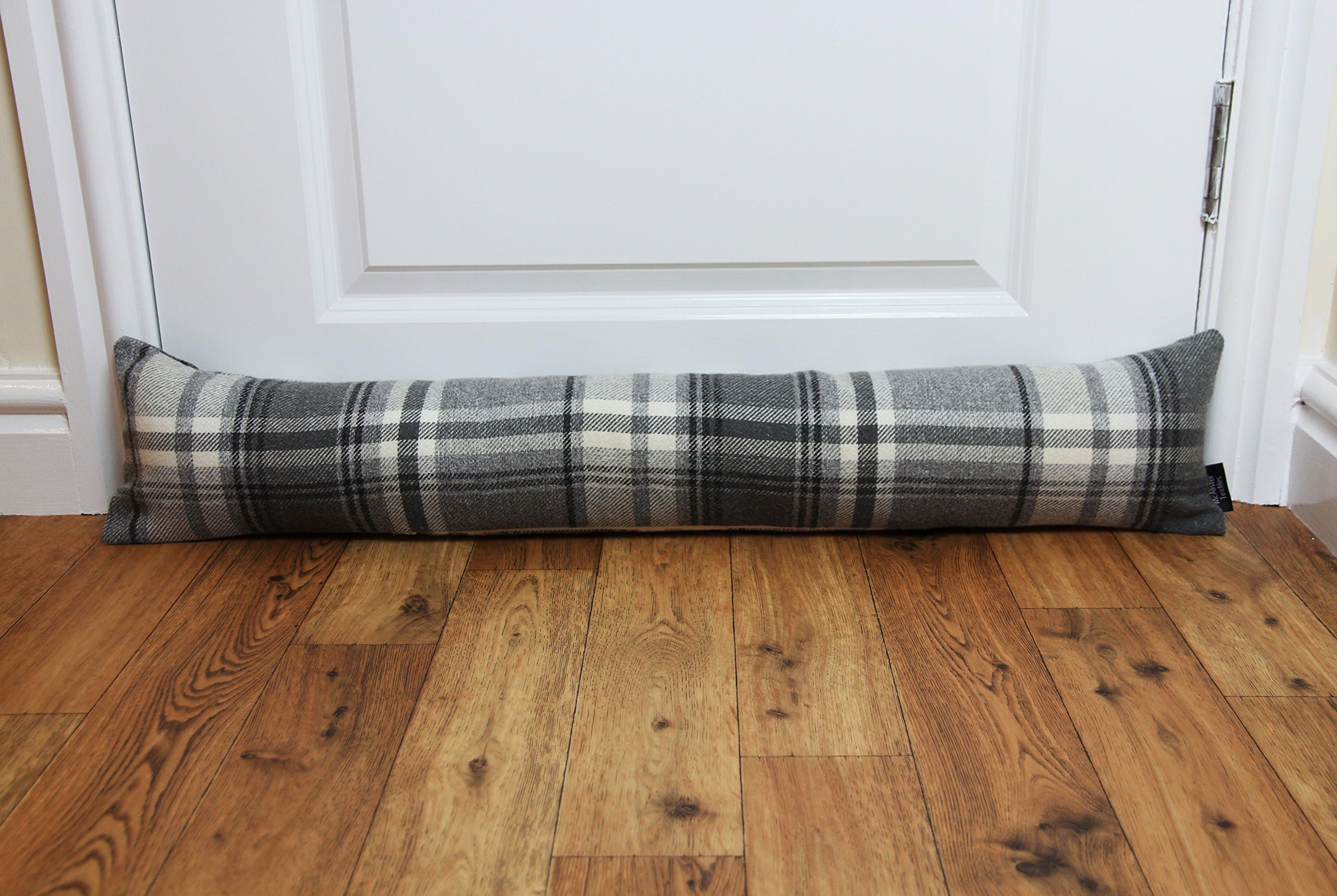 McAlister Textiles Unfilled Charcoal Grey Heritage Tartan Fabric Draught Excluder Cover 18cm x 90cm Large Draft Stopper For Doors & Windows Machine Washable