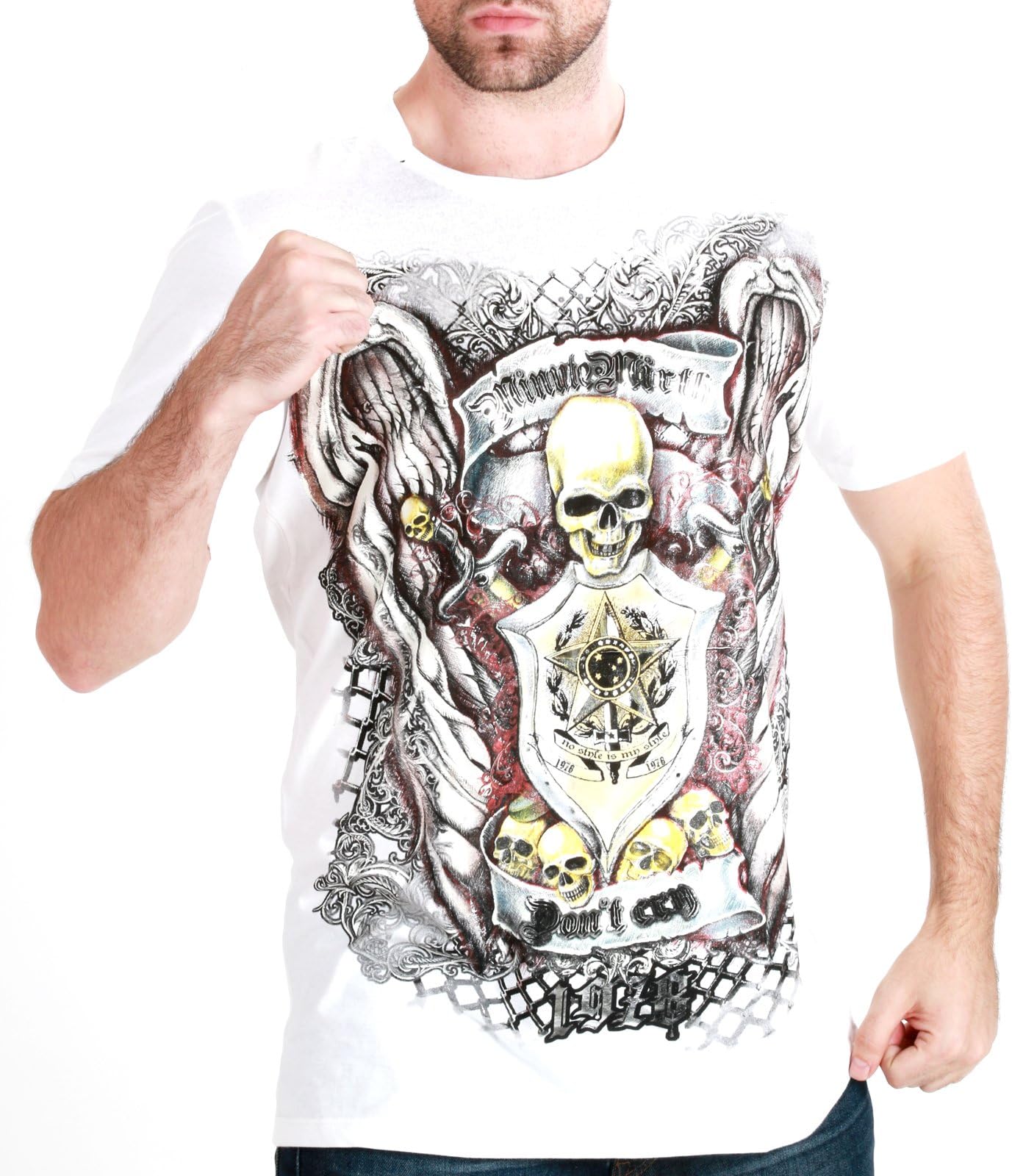 Skull Shield Men T-Shirt Tattoo Rock Motorcycle Punk BMX Hip Hop #MB12