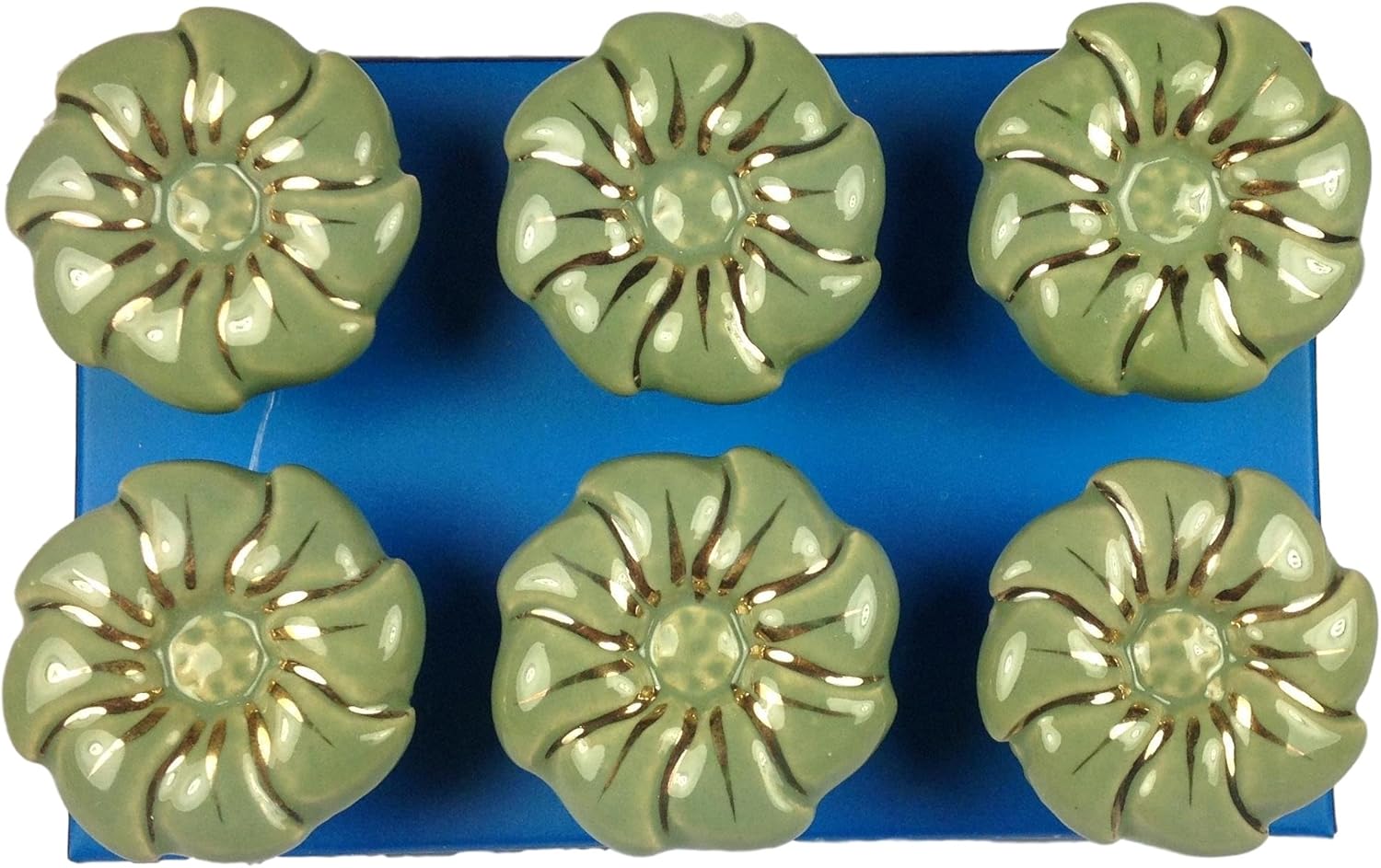 Jaipur Market Set of 6 Sage Green and Gold Decorative Ceramic Drawer