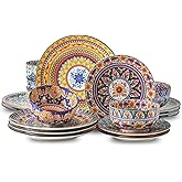 HASENSE 18 Pieces Kitchen Dinnerware Sets Service for 6, Bohemian Style Plates and Bowls Set, Ceramic Vintage Tableware Dishes Set, Scratch Resistant Microwave and Dishwasher Safe, Assorted Color