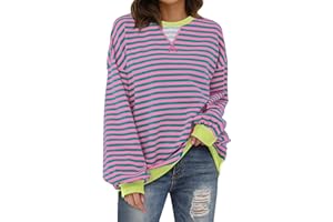 XIEERDUO Womens Crewneck Oversized Sweatshirt Striped Color Block Tops Long Sleeve Shirts Pullover Sweaters Y2K Clothes