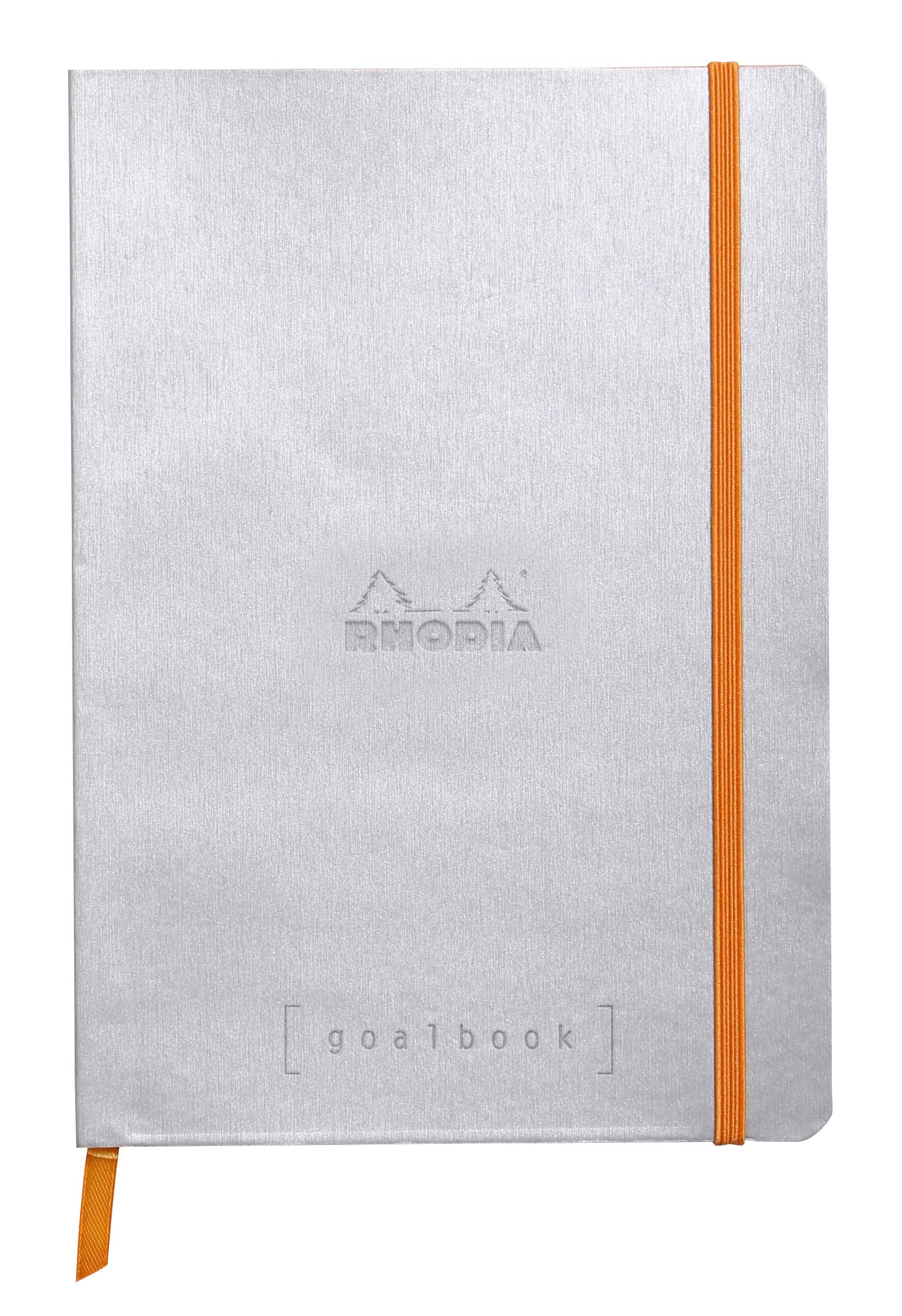 RHODIA 117741C - Bullet Journal Goalbook Notebook, Silver - A5 (14.8x21cm) - Dotted - 240 pages Ivory 90 g/m² paper - 2 ribbons, elastic closure - Leatherette