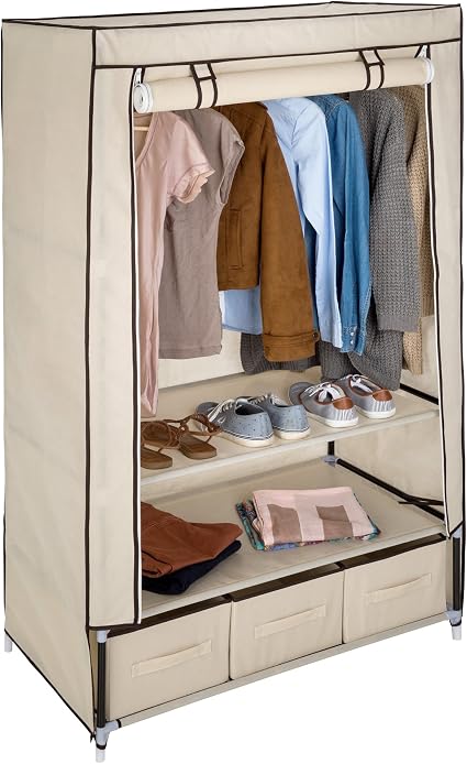Tectake Armoire De Rangement En Tissu Textile Pliable Avec 3 Tiroirs Et Tringle A Vetements Diverses Couleurs Au Choix Beige No 402533 Amazon Fr Cuisine Maison