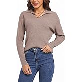 MessBebe Women's Long Sleeve Knitted Pullover Sweaters Collared V-Neck Polo Shirts Tops