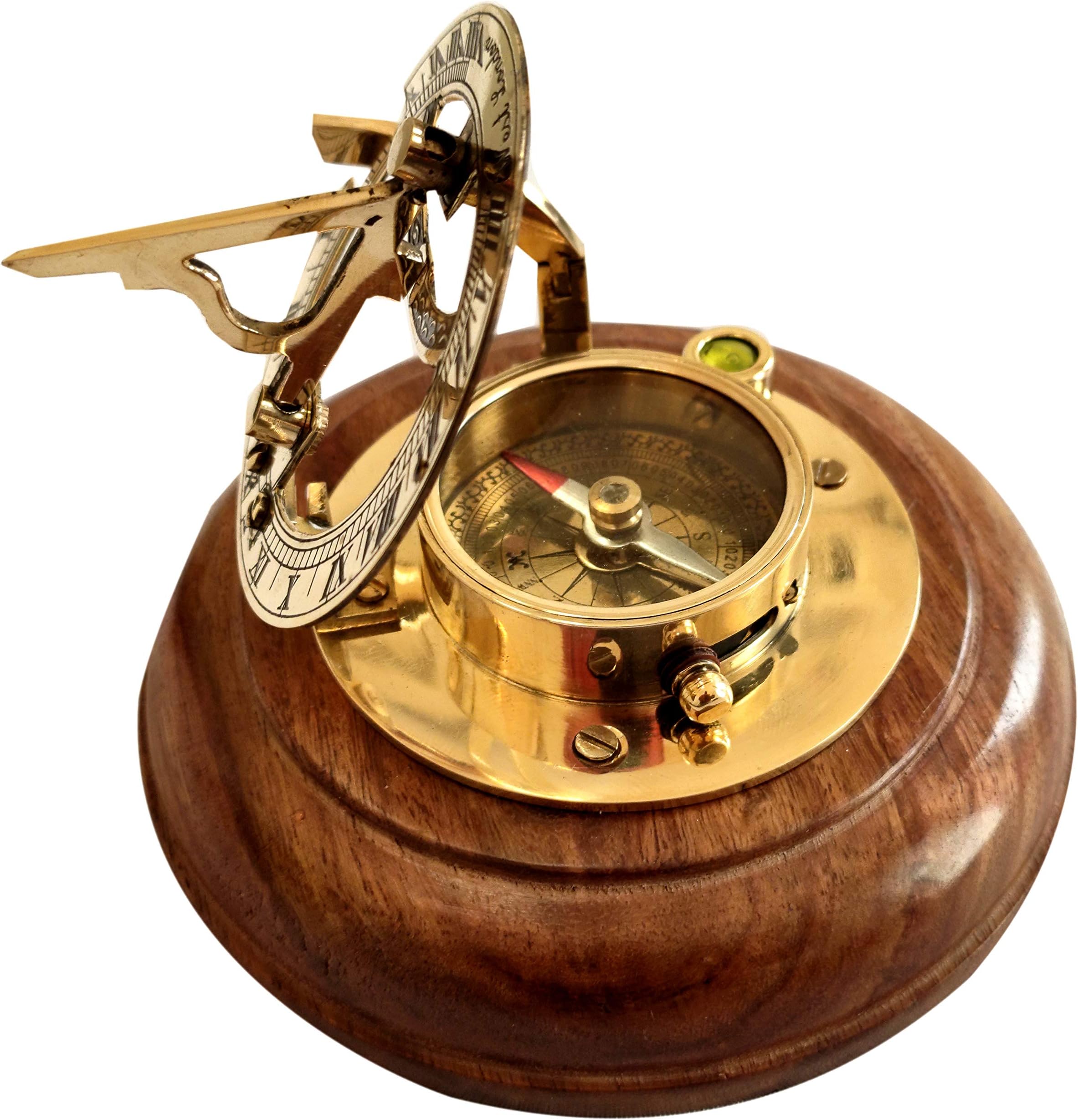 Artshai Wood  Sundial  Compass (Gold_3 Inch)