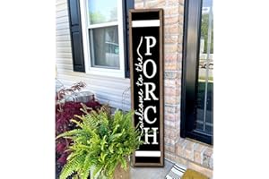 Surfapans Welcome To The Porch Sign For Front Porch Standing 45"X9" Wood Frame Large Rustic Farmhouse Outdoor Tall Board Welcome Sign Modern Home Outside Front Door Vertical Wall Decor (Wood Black)