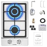 12 Inch Gas Cooktop, 2 Burner Gas Stove Top, Drop-in Stainless Steel Dual Fuel (NG/LPG) Convertible, Thermocouple Protection for RV, Apartments & Outdoor Use