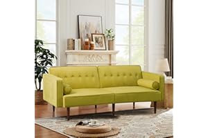 NicBex Fabric Futon Sofa Bed, Memory Foam Coach with Convertible Velvet Sofa, Tufted Cushion Sofa, Tool-Free Assembly, Modern Stylish Futon Set for Small Apartment, Living Space, Office, Moss Green