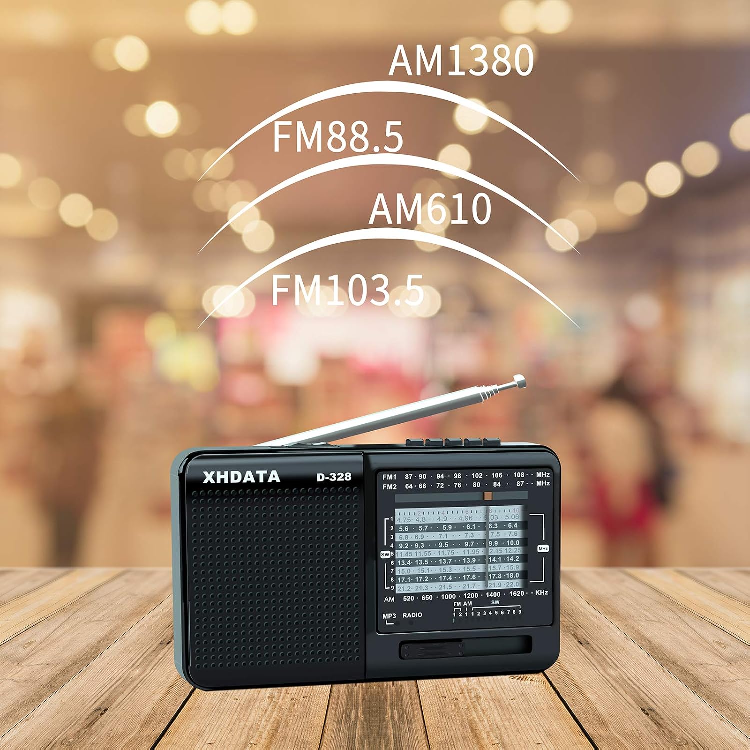 XHDATA D-328 Radio Portable FM AM SW Support TF Card MP3 Pocket Radio with Rechargeable Battery Black - Image 4