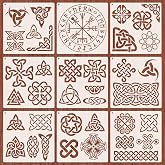 9 Pcs Celtic Viking Triquetra Knot Stencil 20cm/7.9 Inch Reusable Mylar for Crafts and Decorations - Painting On Wood, Canvas, Fabric, Floor, Wall and Tile