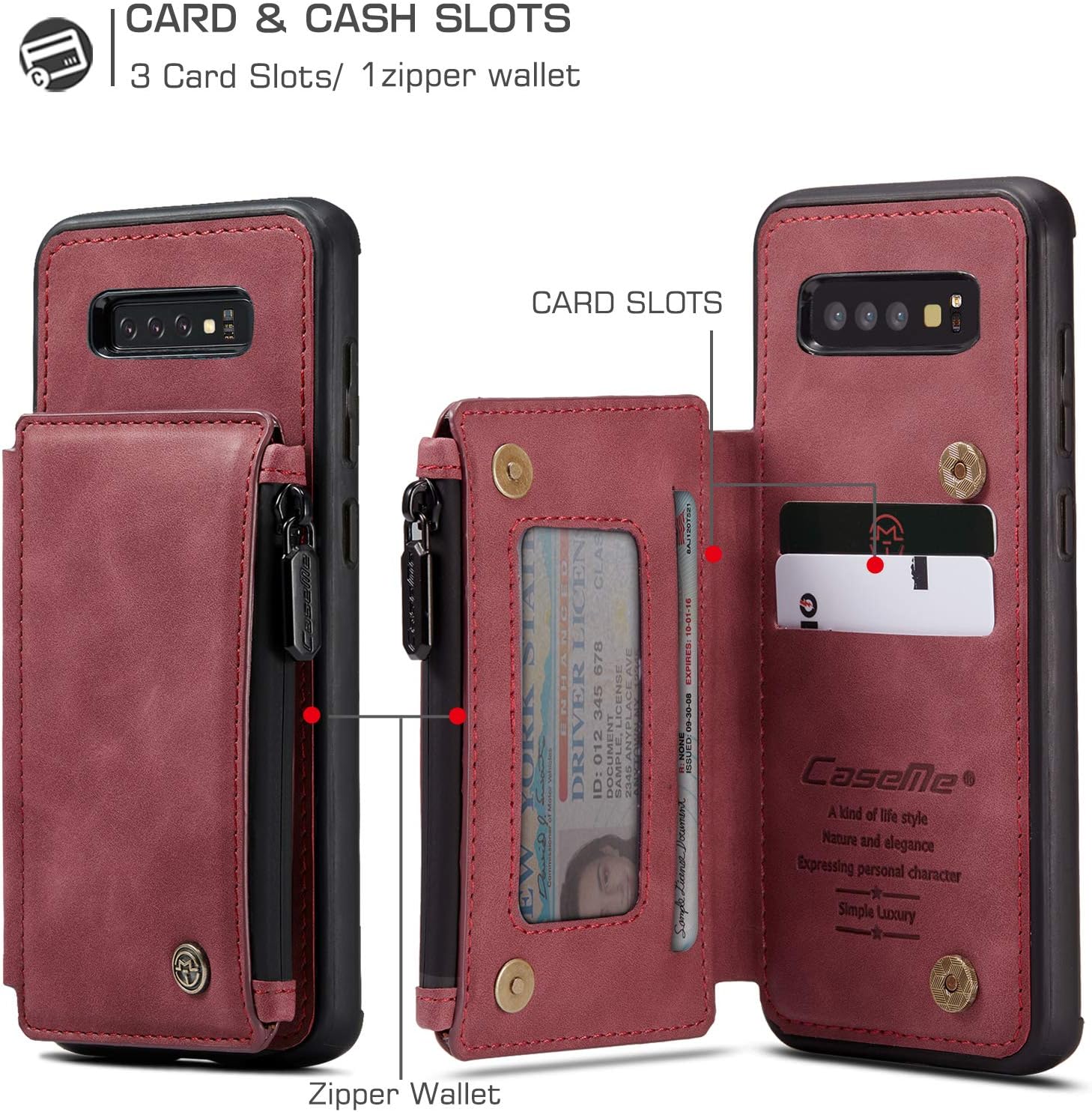 UFinetech 2-in-1 Samsung Galaxy S10e Case Wallet Leather TPU Flip Stand Magnetic Card Holder Waterproof Zipper RFID Blocking Designer Luxury Stylish 2020 Purse Holster Cover for Samsung Galaxy S10e - Image 3