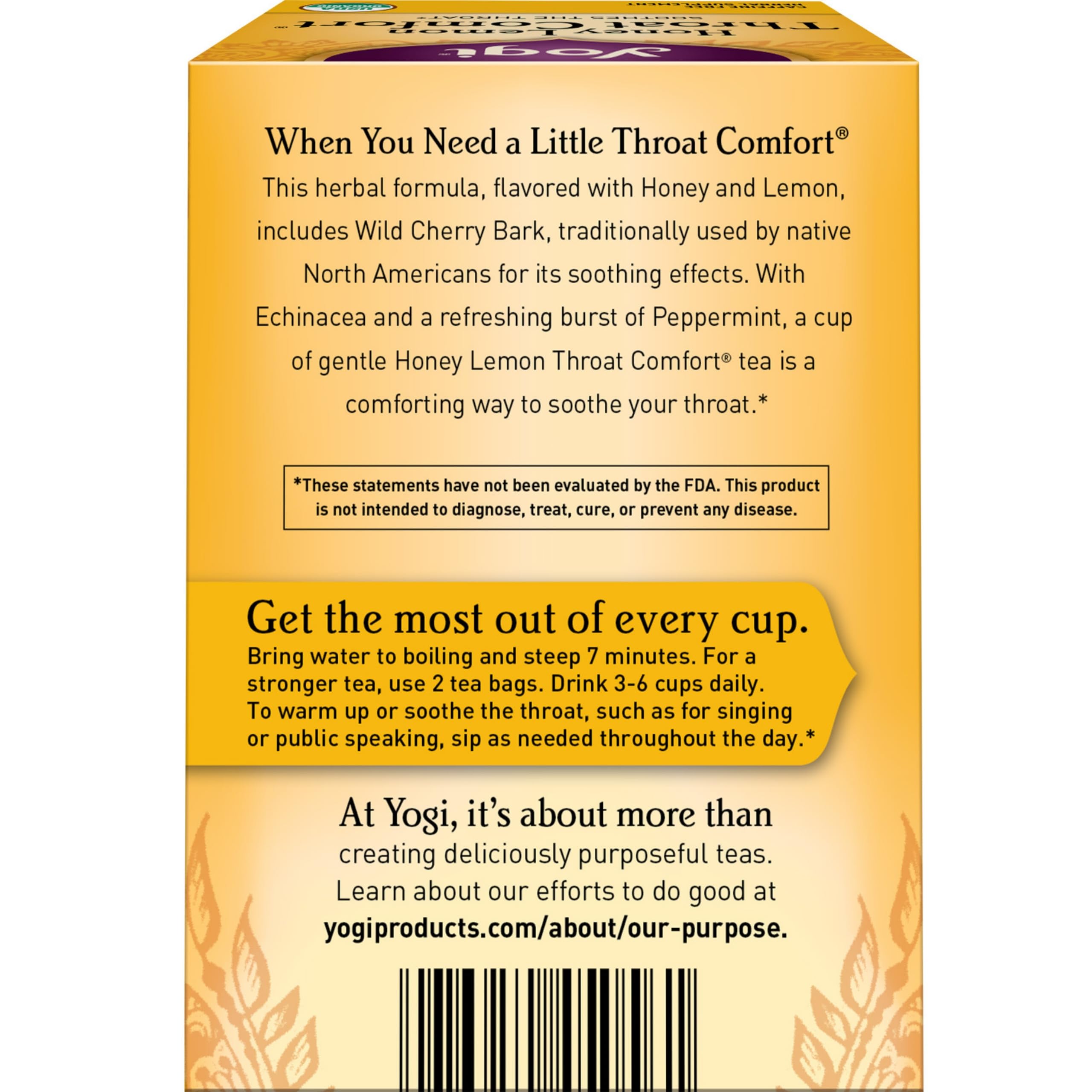 Yogi Tea - Honey Lemon Throat Comfort (6 Pack) - Soothes the Throat - 96 Tea Bags