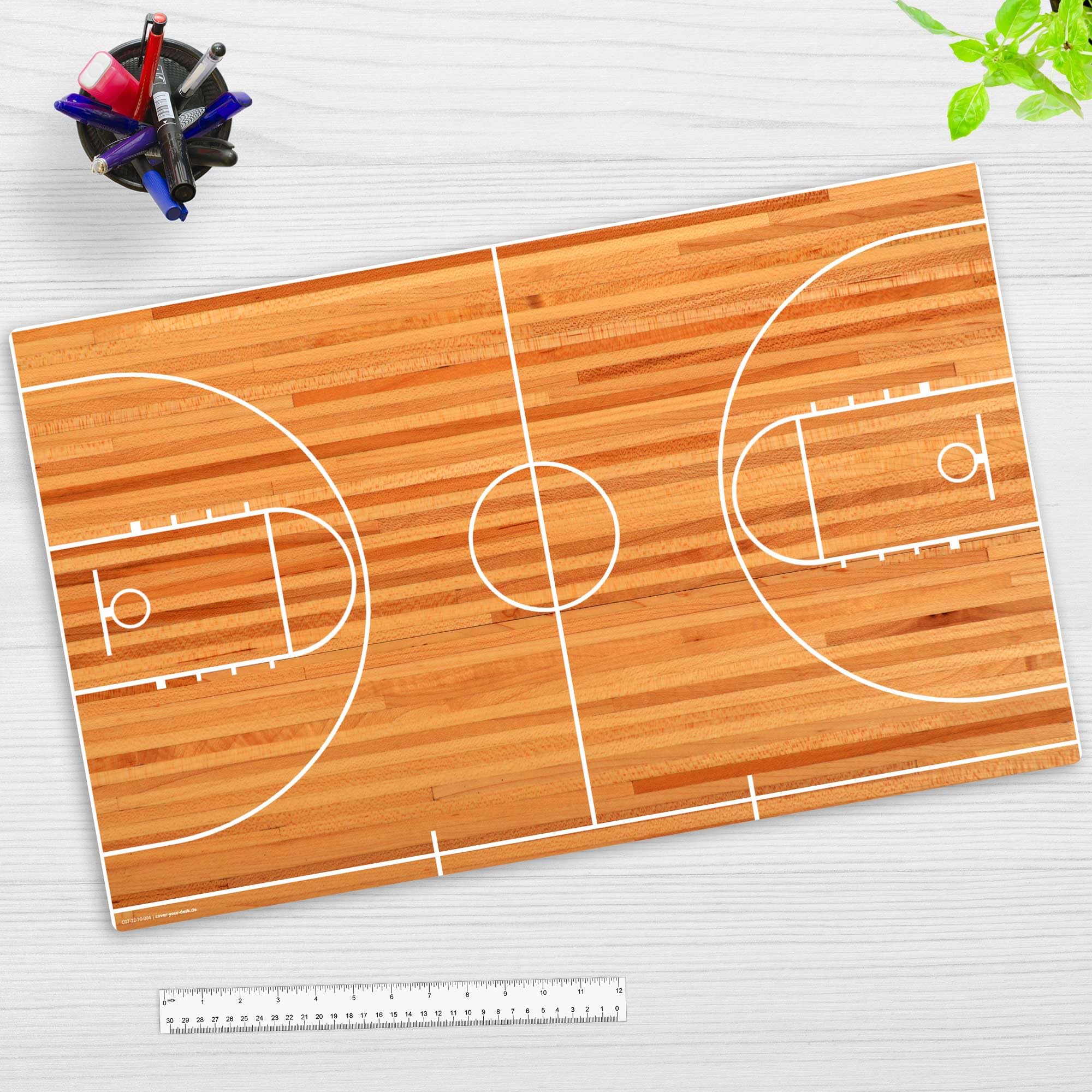 Desk Pad for Children and Adults - Basketball Court - Made of Premium Durable Vinyl (Plastic - BPA Free) - 64 x 40 cm - Made in Germany