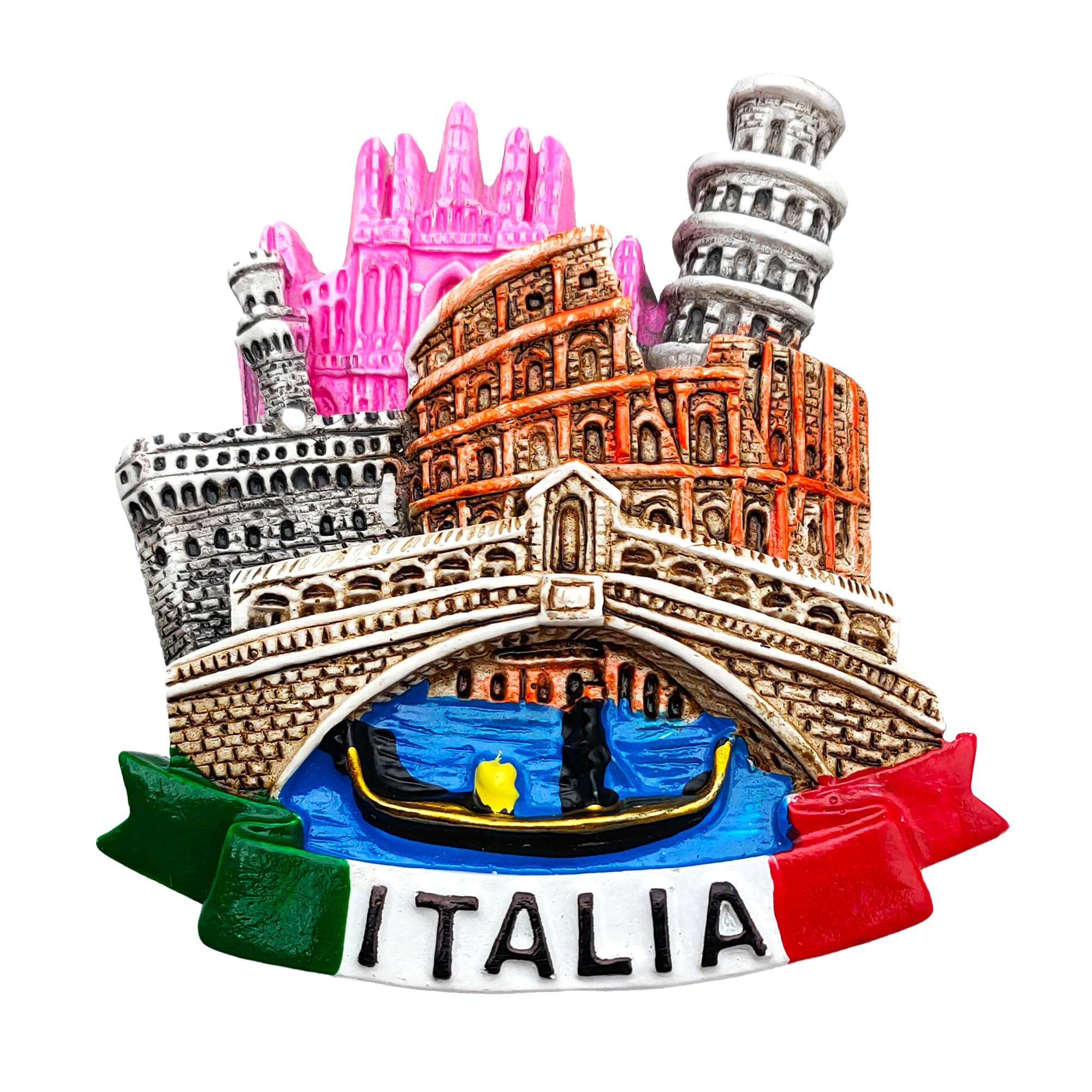 Leddy Living Italian Vintage Style Decorative Magnet, 1x Italy Monuments Magnet, Green / White / Red, Small, 50.0 grams, from Italy