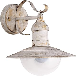 DBLV Wandleuchte Shabby LED A+, Antik-Weiß-Gold Außenlampe Hoflampe Gartenlampe Gartenleuchte, 28 x 24 x 37 cm [Energieklasse A+]
