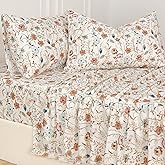 Zusbest King Sheets Set 100% Percale Cotton - Boho Floral Botanical Printed Bedding with Deep Pocket 17.5'', Vintage Burnt Orange & Teal Design, 4-Piece Soft Breathable Sheets