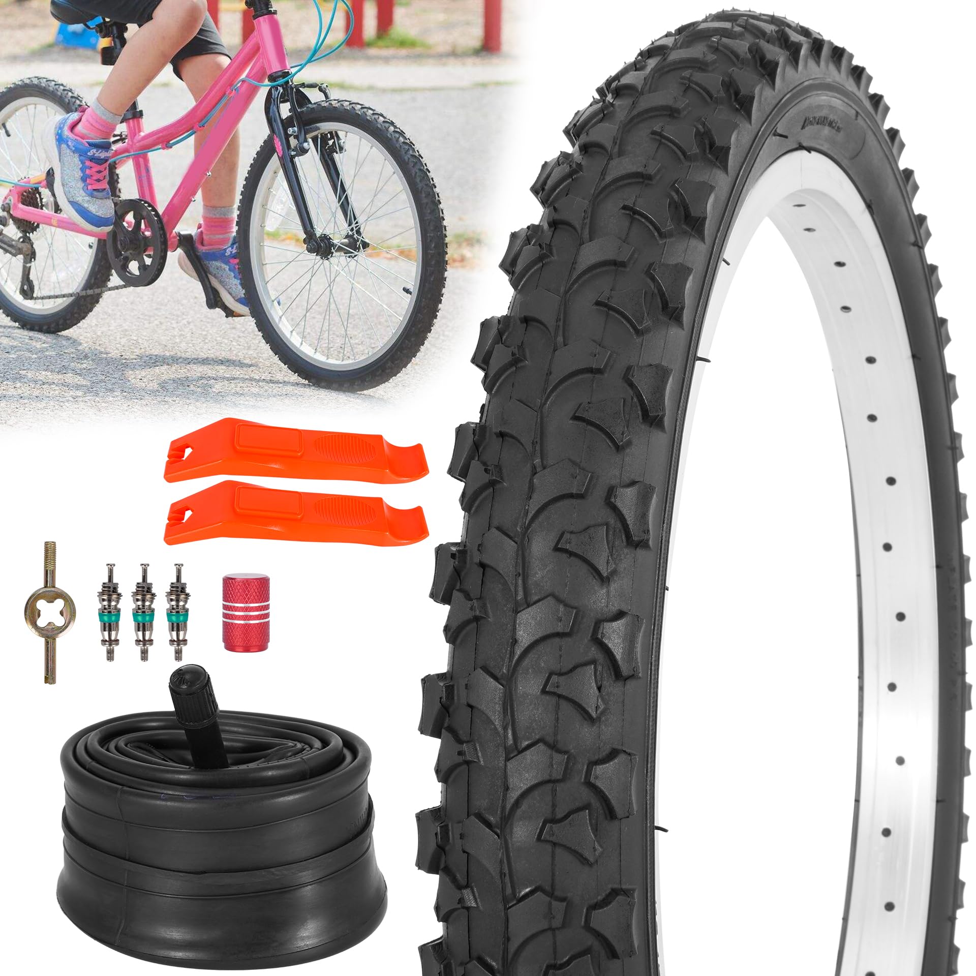 Photo 1 of 18x1.95 Folding Bike Tire Inner Tube 18x2.125 with AV Straight Valve Foldable Bicycle Tire Set 50-355 for MTB Road BMX Bicycles E-Bike Mountain Bikes