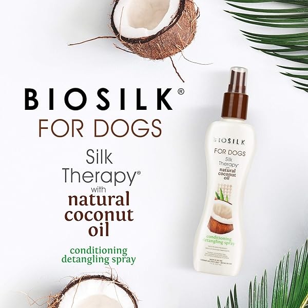 BIOSILK SILK THERAPY CONDITIONING DETANGLING SPRAY FOR DOGS WITH NATURAL COCONUT OIL – DOG MATTED HAIR DETANGLER CONDITIONER FOR DOGS, DEMATTING GROOMING SUPPLIES, 7 FL OZ