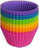 Pantry Elements Silicone Cupcake Liners / Baking Cups - 12 Vibrant Muffin Molds in Storage Jar