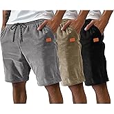 Neer 3 Pack Men's Corduroy Shorts Casual Elastic Waist Drawstring Lightweight Summer Beach Loose Fit Shorts with 3 Pockets