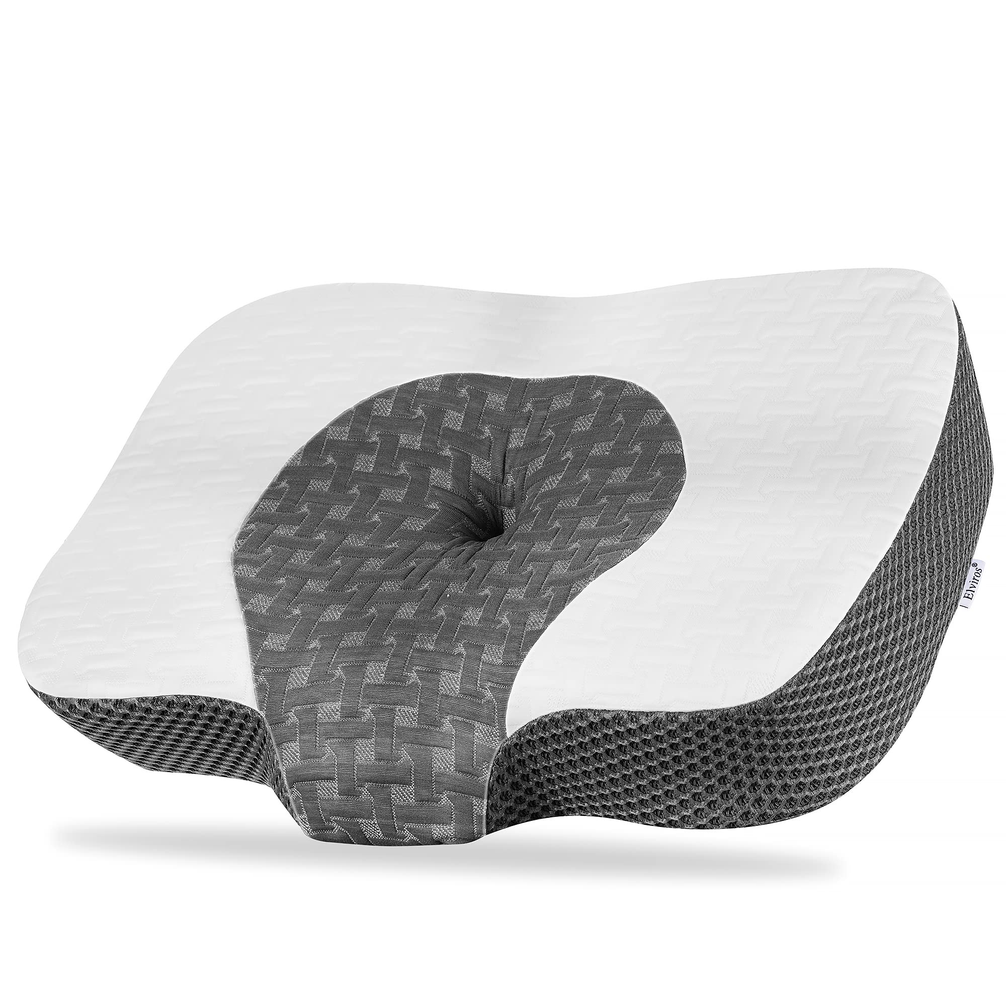 Elviros Cervical Memory Foam Neck Pillow for Side Sleeping, Contour Orthopedic Pillows(White,Pillowcase Only)